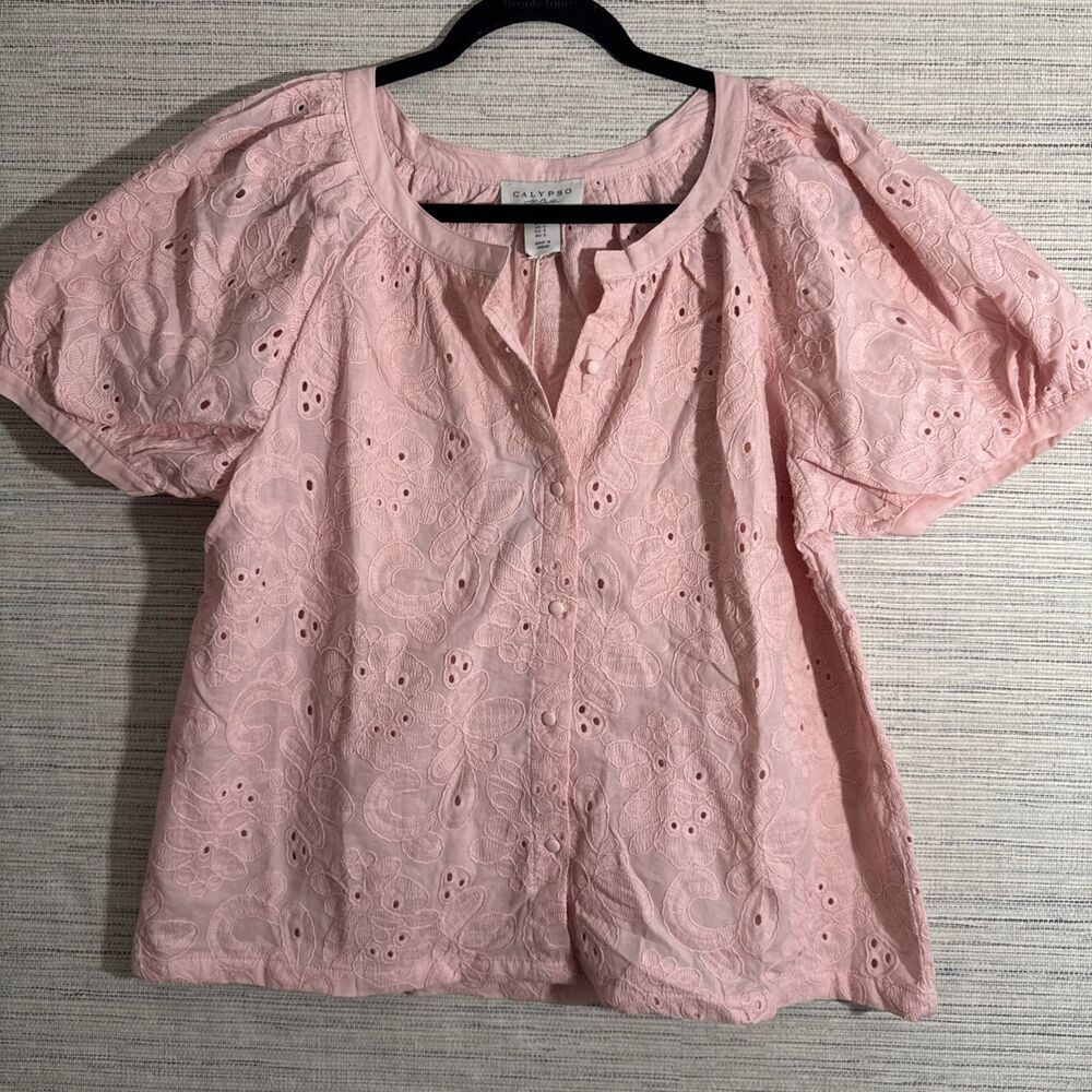 Calypso St. Barth Ballet pink Embroidered Eyelet Floral Boho Top NWT Medium